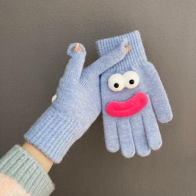 Yousheng Funny Cartoon Knitted Gloves Cute Big Eyes Warm Gloves Winter Ribbed Touch Screen Gloves for Driving Commuting Cycling Daily Errands