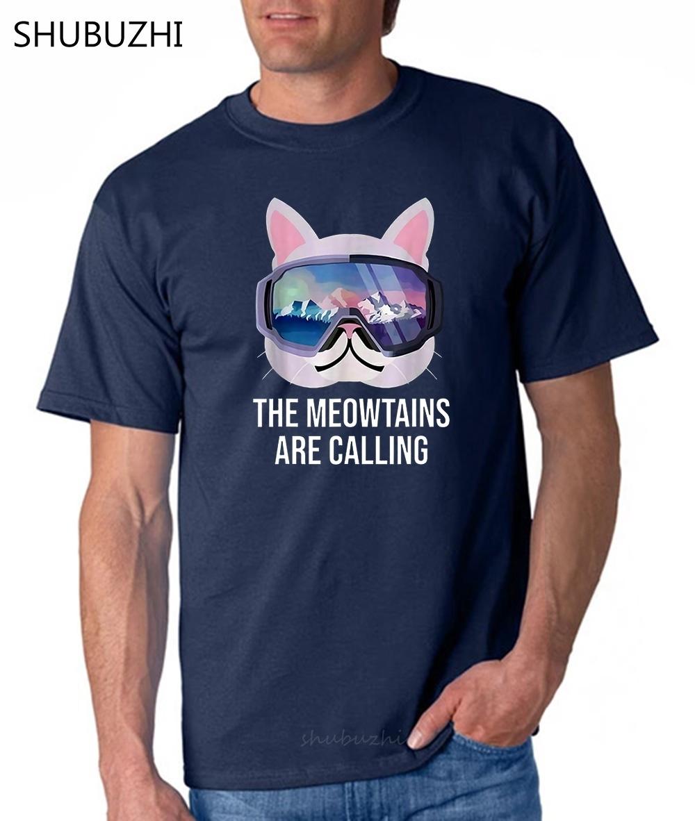 The Meowtains Are Calling Funny Snowboard Gift For Lover Cat TShirt New male brand teeshirt men summer cotton t shirt S