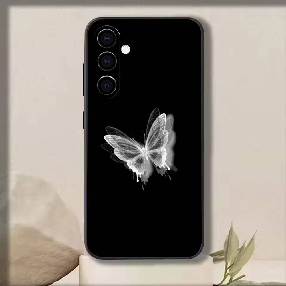 White Butterfly   Phone Case For Samsung Galaxy A73,A72,A71,A70,A53,A52,A51,Others Soft Black Cover