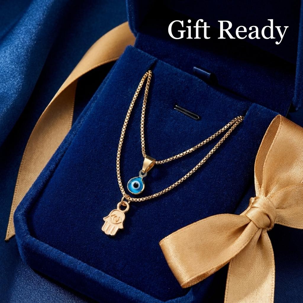 Minimalist Double Layered Evil Eye Hamsa Hand Necklace for Women Turkish Blue Eye Pendant Choker Party Aesthetic Amulet Jewelry
