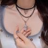 Gothic Punk Y2K Black Cross Pendant Necklace for Women Men 2025 Vintage Multi Layer Bead Necklaces 90s EMO Charm Jewelry Gifts