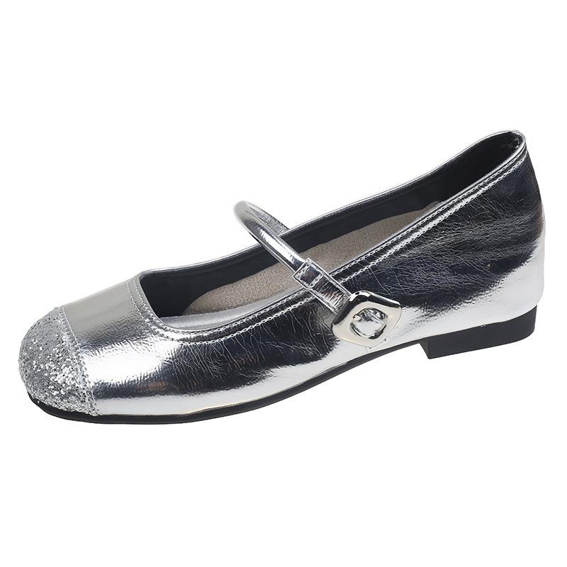 Summer word with retro flat shoes silver soft sole light mouth Mary Jane shoes women's new models