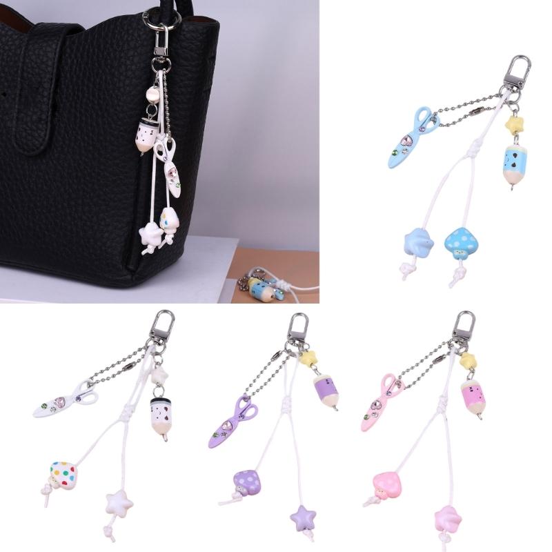 Cute Bag Charm Pendant Keyring Scissors,Pencil Braided Rope Keychain Bag Charm for Backpack Purse Handbag Decoration