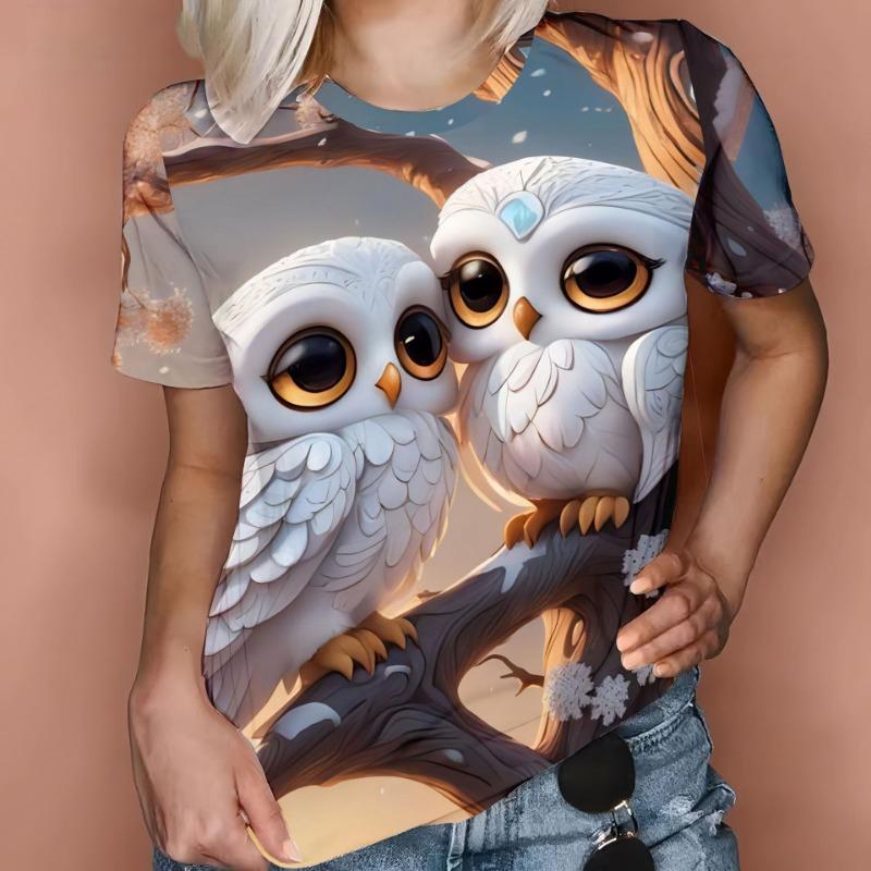 Summer Owl 3D Digital Printed Women's Casual Fresh T-Shirts Women’s