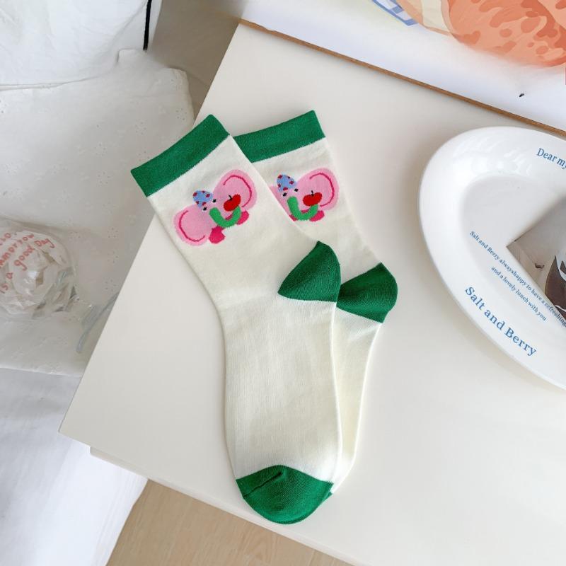 Kadın İlkbahar ve Yaz Sevimli Puantiyeli Çarpışan Renkli Karikatür Fil Boru İçinde Yığın Çorap