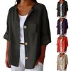 Women S Vintage Loose Fit 3 4 Sleeve Cardigan Shirt Casual Top