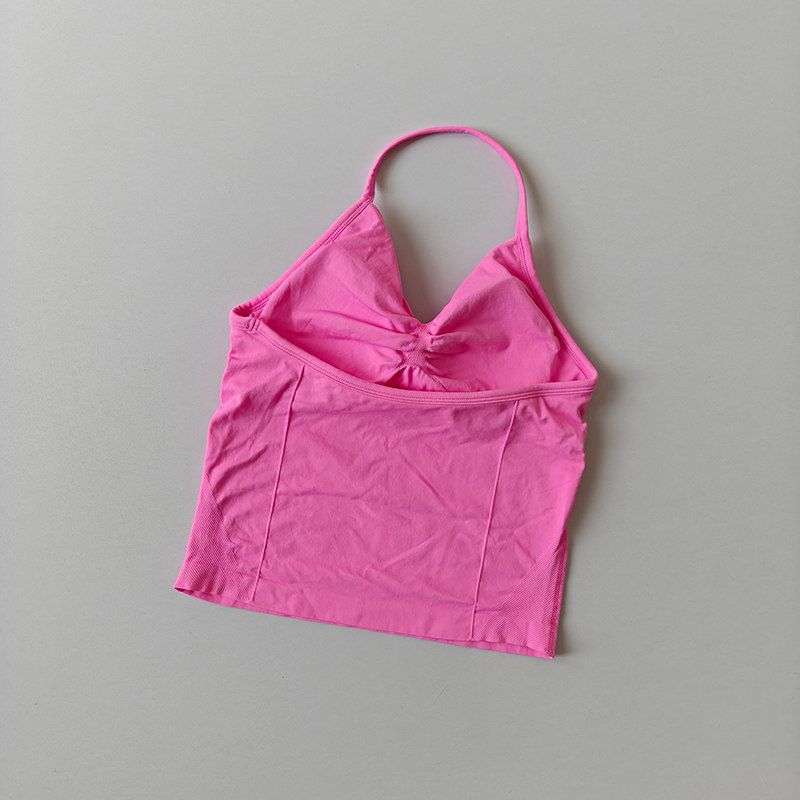 European and American Style Sexy Halter Neck Backless Push-Up Sports Bra Women's Yoga Top Fitness Pilates Tight-Fitting Long Tank Top