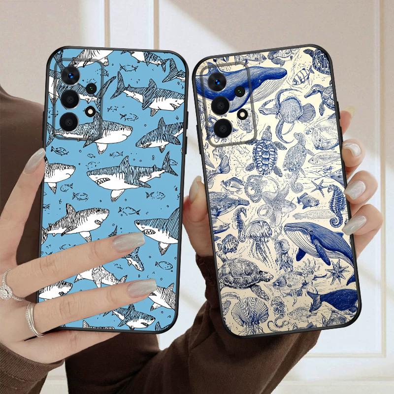 Cartoon Blue Shark For Samsung A03 Core A 04 05 06 12 14 15 16 22 23 Galaxy A25 26 4G 34 35 52 53 56 71 73 90 5G soft phone case