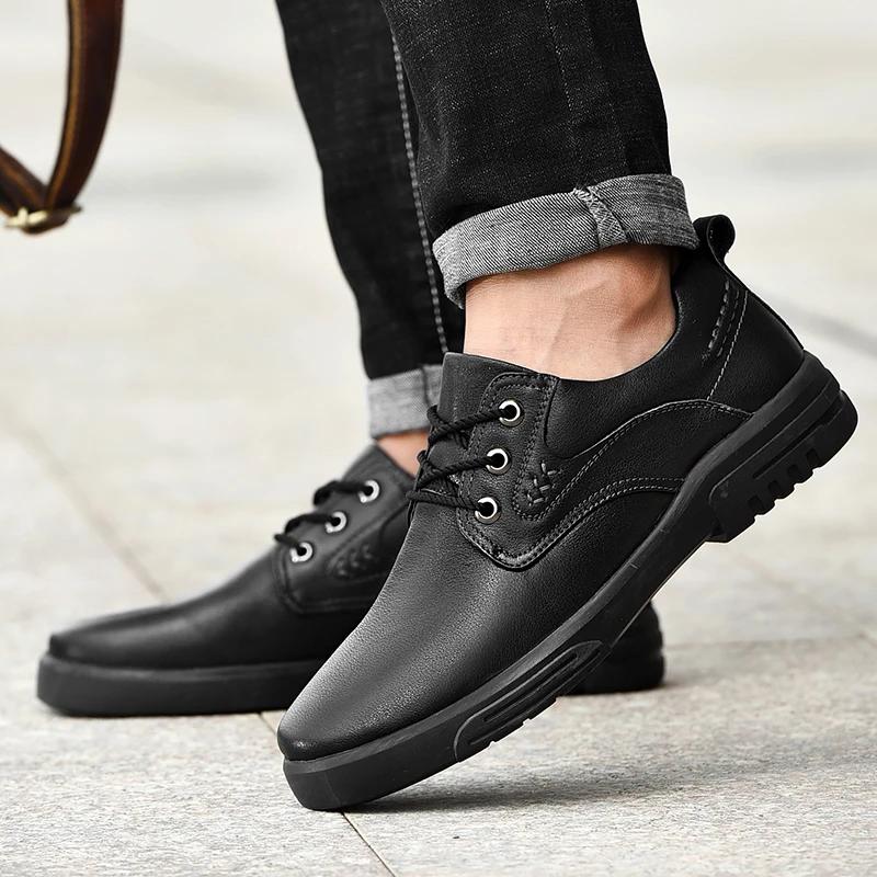 men fashion shoes lace up Retro Oxford shoes men casual derby round toe casual platform thick outsole leather shoes for men