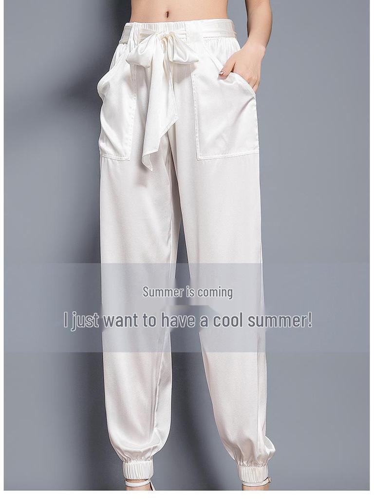 19mm Maulbeerseide Stretch Satin Cropped Jogger mit elastischem Kordelzugbund - Slim Fit, Freizeithose 2025