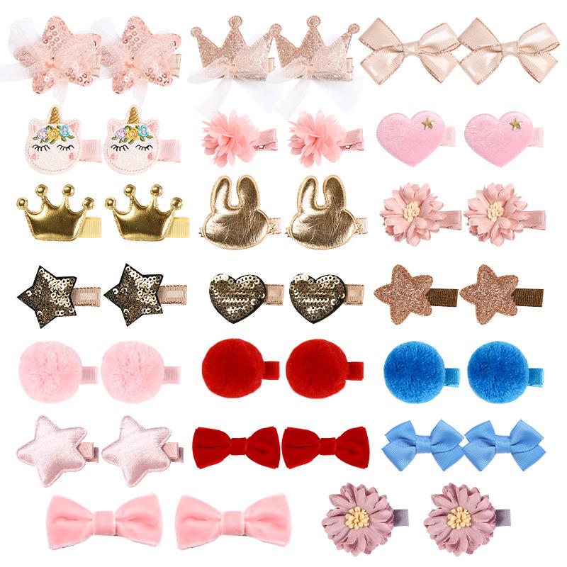 

Набор аксессуаров для волос для девочек из 40 предметов: Заколки для волос в виде кролика, короны, звезды, сердца и банта из искусственной кожи и хлопка Standard