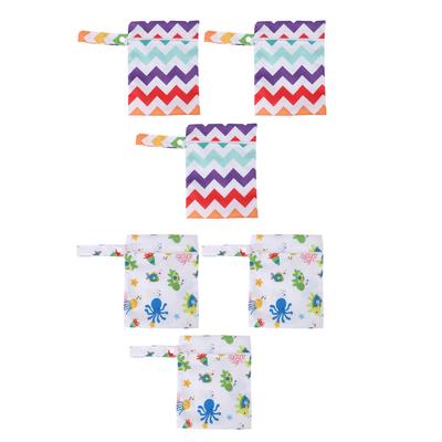 3pcs Wet Dry Bags for Diaper Bag Water Resistant Reusable Zipper Closure Snap Handle Printed Cloth D
