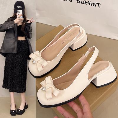 Mode 2025 Beige Sandalen mit Absatz Damen Damenschuh Eckige Zehenpartie Schwarz Neu Offen Block Mädchen Schleife Komfort Sommer Niedrig Geschlossen Lässige Sandale