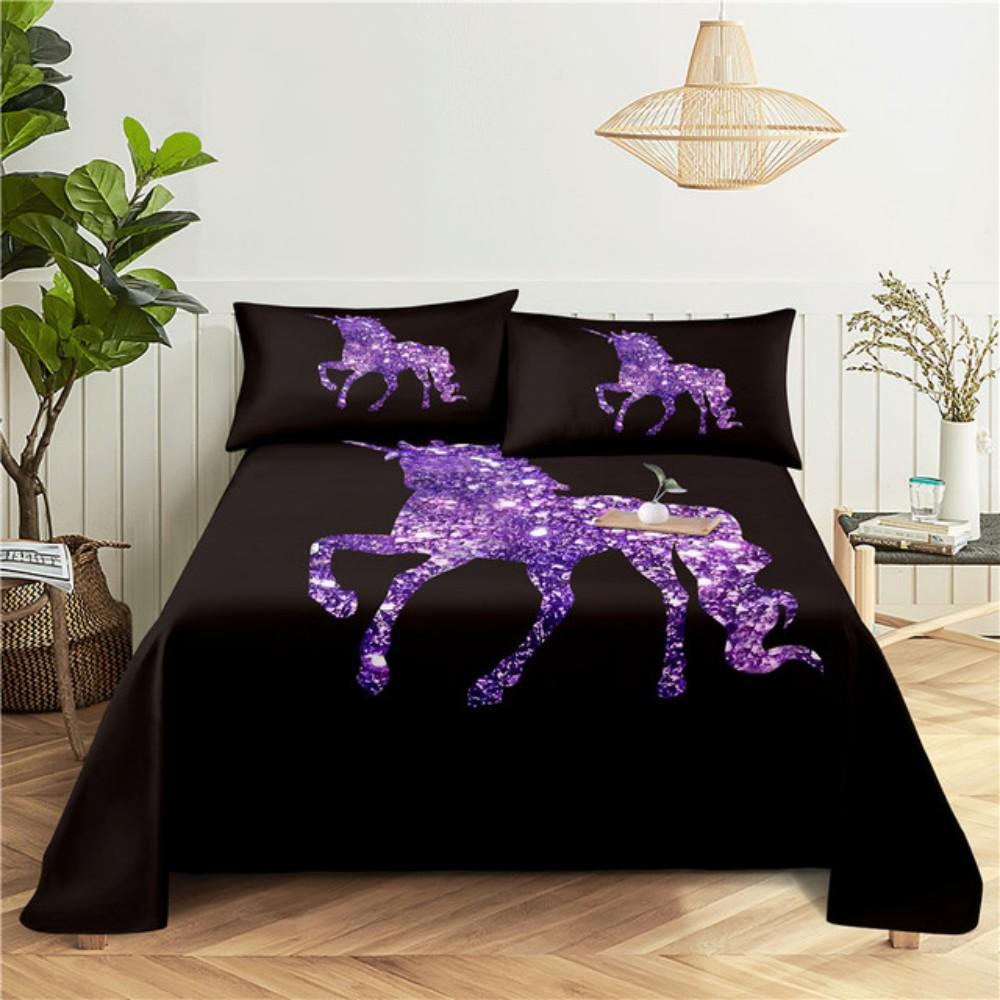 Pink Unicorn Sheet 3D Printed Cartoon Polyester Bed Flat Sheet With Pillowcase Kids Girls Children Bedding Gift