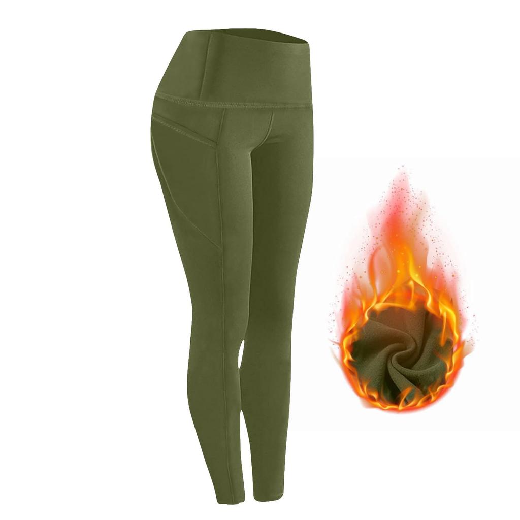 Women's -Lined High-Waist Compression Yoga Pants, Tummy-Control Leggings With Pockets, Warm Fitness Long Pants