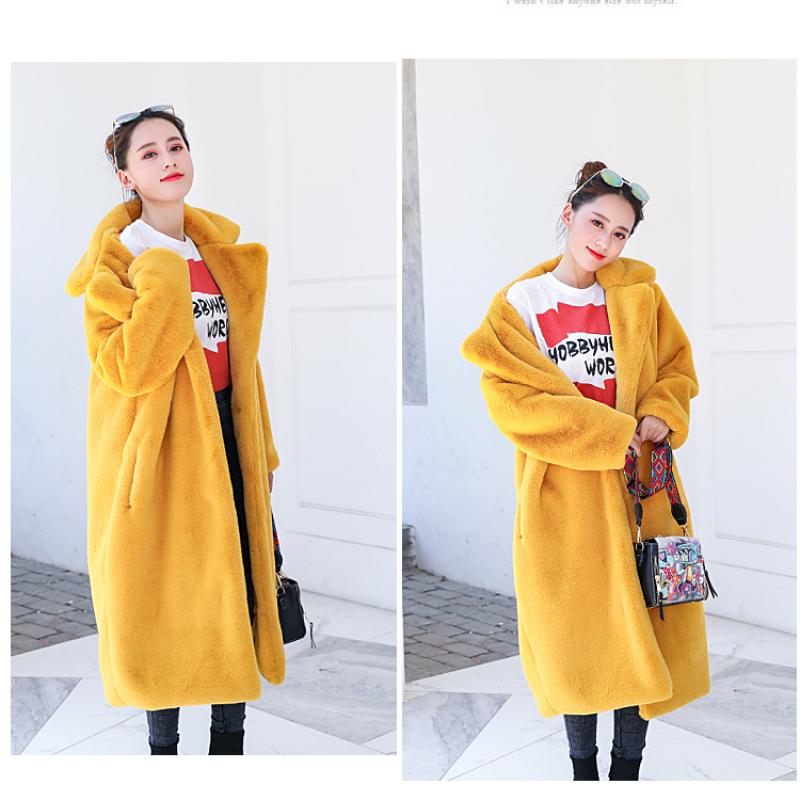 Damski zimowy ciepły płaszcz ze sztucznego futra gruby damski długi płaszcz skręcić w dół kołnierz damski ciepły płaszcz z paskiem Casaco Feminino