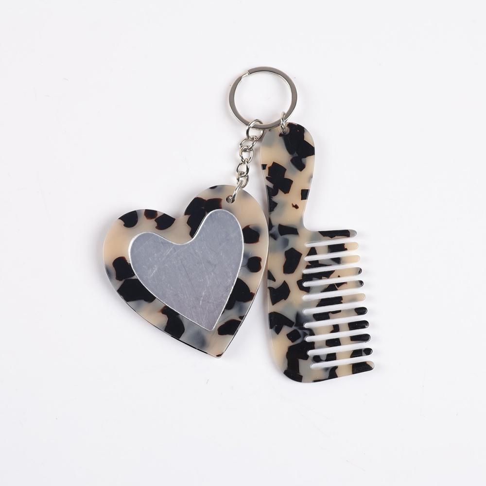 Mini Heart Makeup Mirror Comb Keychain Women Bag Pendant Simple Car Keyring Backpack Mobile Phone Decorative Jewelry Gifts