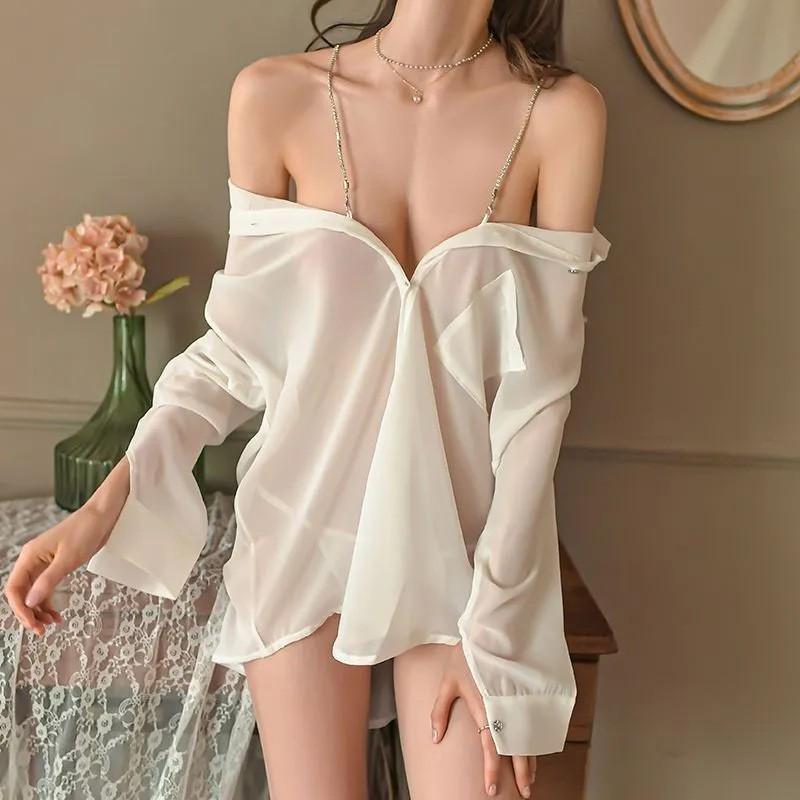 Women Sexy Lace Lace-ups Hollow Out   Racy Sleepwear Jumpsuit Set