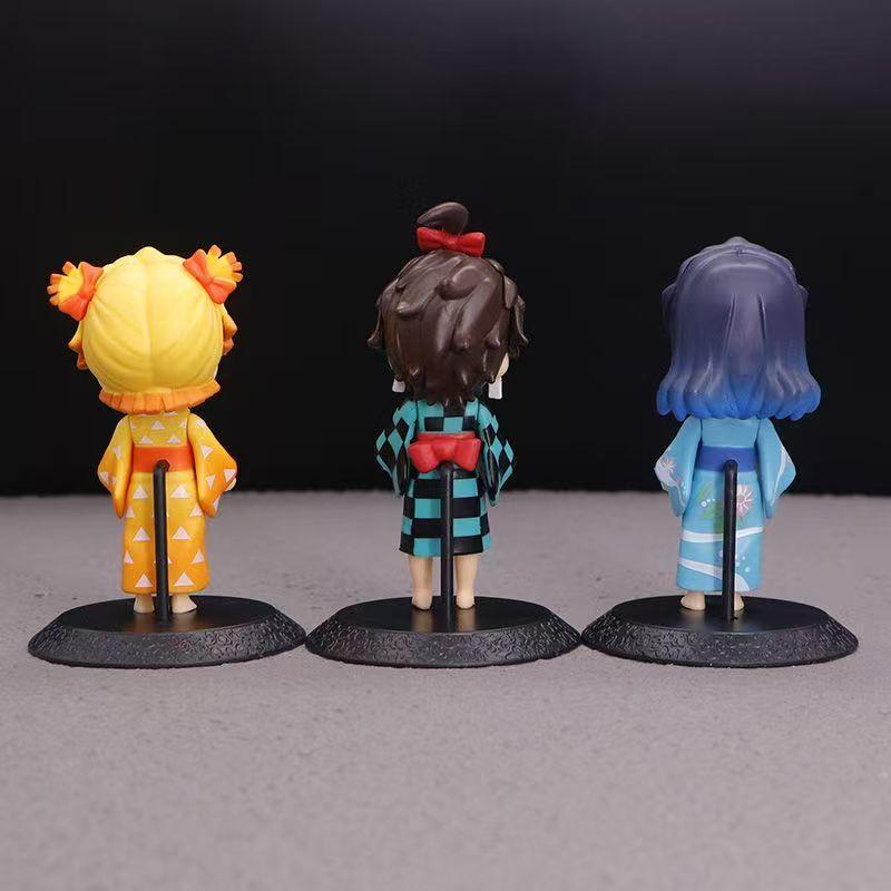 6Pcs/Set Anime Demon Slayer Figure Kimono Tanjirou Zenitsu Kawaii Figure Model Toys Decoration Doll Gift