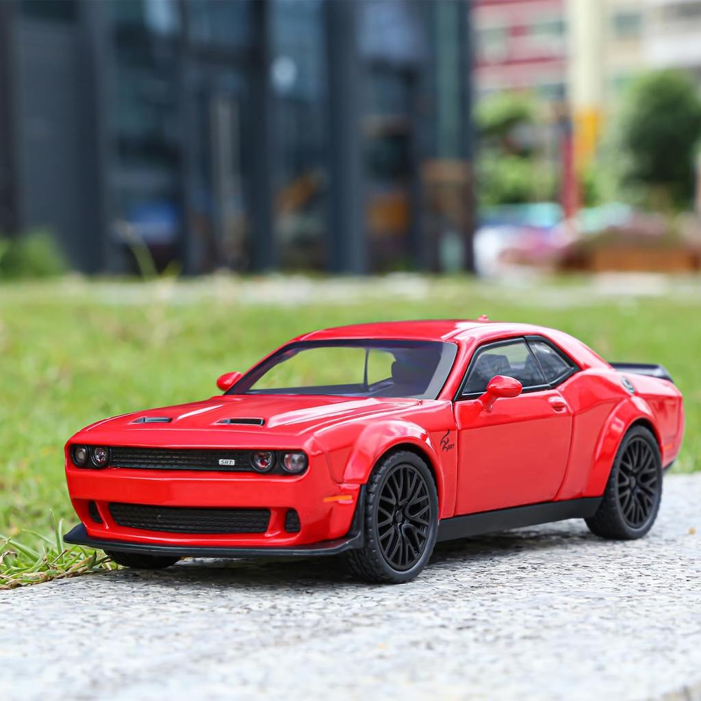 Maßstab 1/32 Dodge Hellcat Challenger Diecast Metall Rückzug Modellauto Hellcat mit Sound und Licht Hellcat Auto Spielzeug Geschenke für Kinder ab 3 Jahren