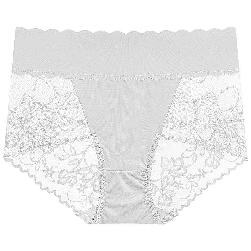 Big Size Lady Summer Sexy Lace Hollow Out No Mark Breathable High Waist Triangle Briefs
