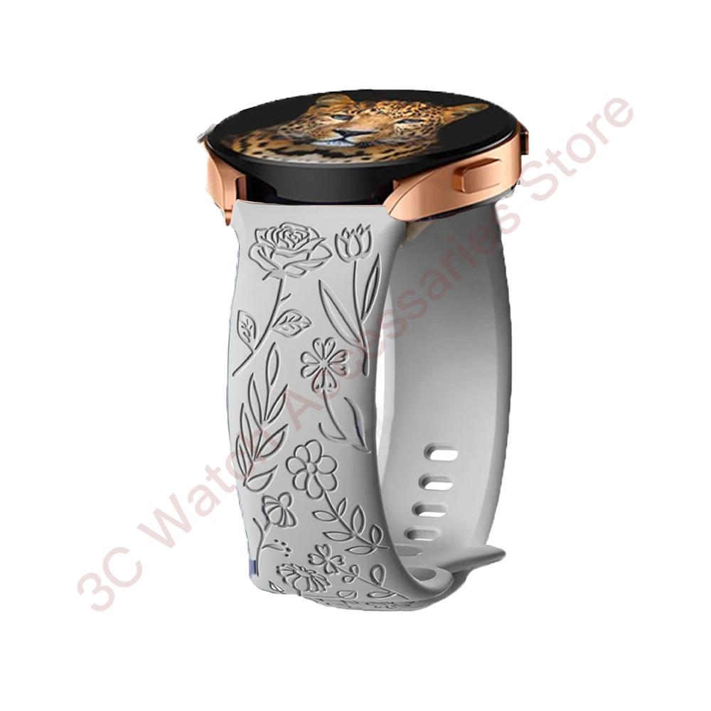 18mm 20mm 22mm Rose engrave Band for Samsung Galaxy Watch 654 40mm 44mm Gear S3 Silicone Cute Strap Classic 43mm 45mm Active 2