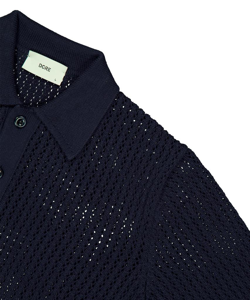 Digeule Rope Short Sleeve Cotton Knit Navy