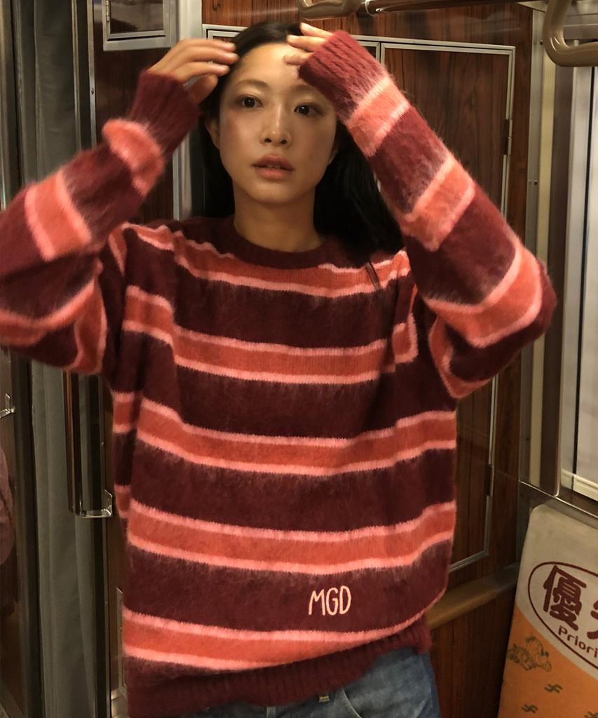 MAHAGRID Hairy Stripe Knit Sweater Burgundy(Mg2Ffmk600A)