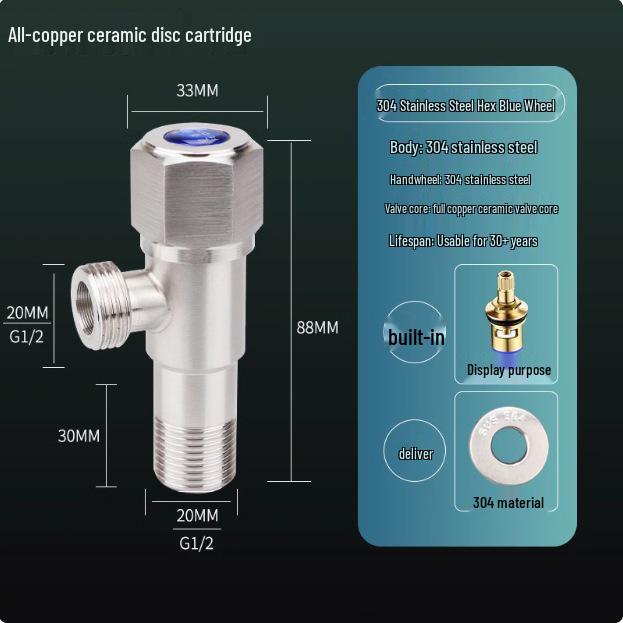 304 Stainless Steel Angle Valve for Toilet: Hot and Cold Water Valve Switch with 4-Point Eight-Character Stop Valve for Water Heater.