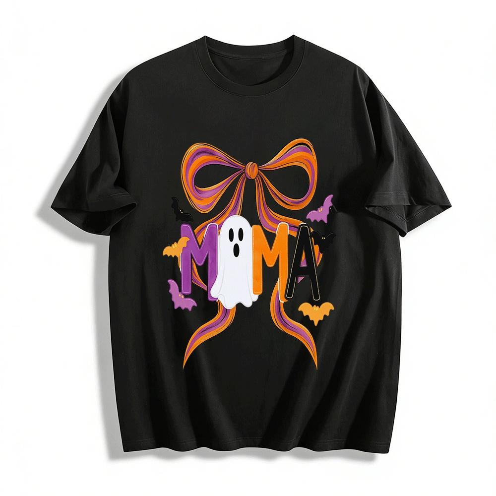 Halloween Ghost MAMA Print Top Festive Loose Casual T-Shirt Pure cotton T-shirt XXS