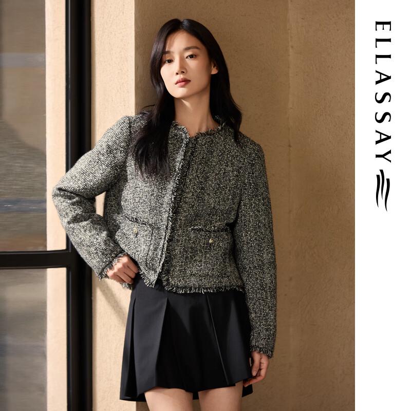 ELLASSAY Women's Tweed Boxy Short Goose Down Jacket