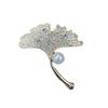 Ginkgo Leaf Pearl Rhinestone Brooch Scarf Pin