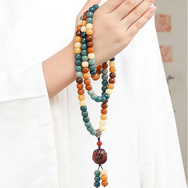 Dunhuang 108-Bead Bodhi Bracelet - Weathered Charcoal Design, Unisex