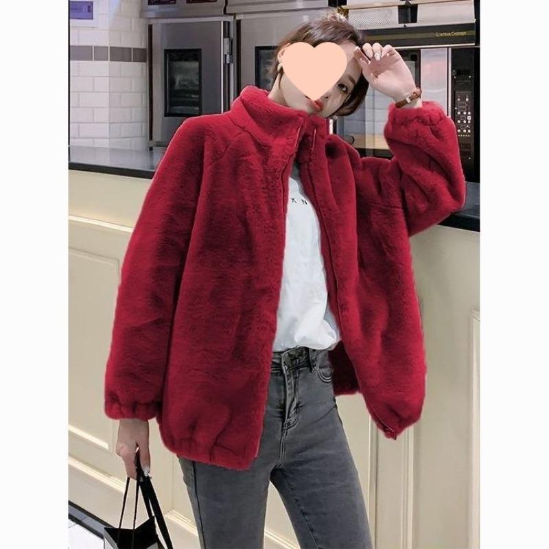 Dámská krátká bunda z korálového fleecu, podzimní a zimní oblečení, nový oboustranný fleec, zateplený, velká velikost, volný fleecový svetr