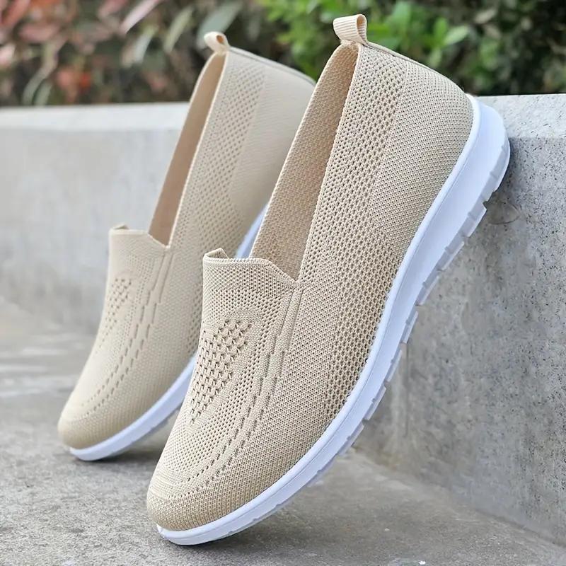 Women's Sports Shoes - Breathable Knitted Fabric, Lightweight Soft Rubber Sole, Daily Comfort, Simple and Elegant Design, Cushioned Comfort