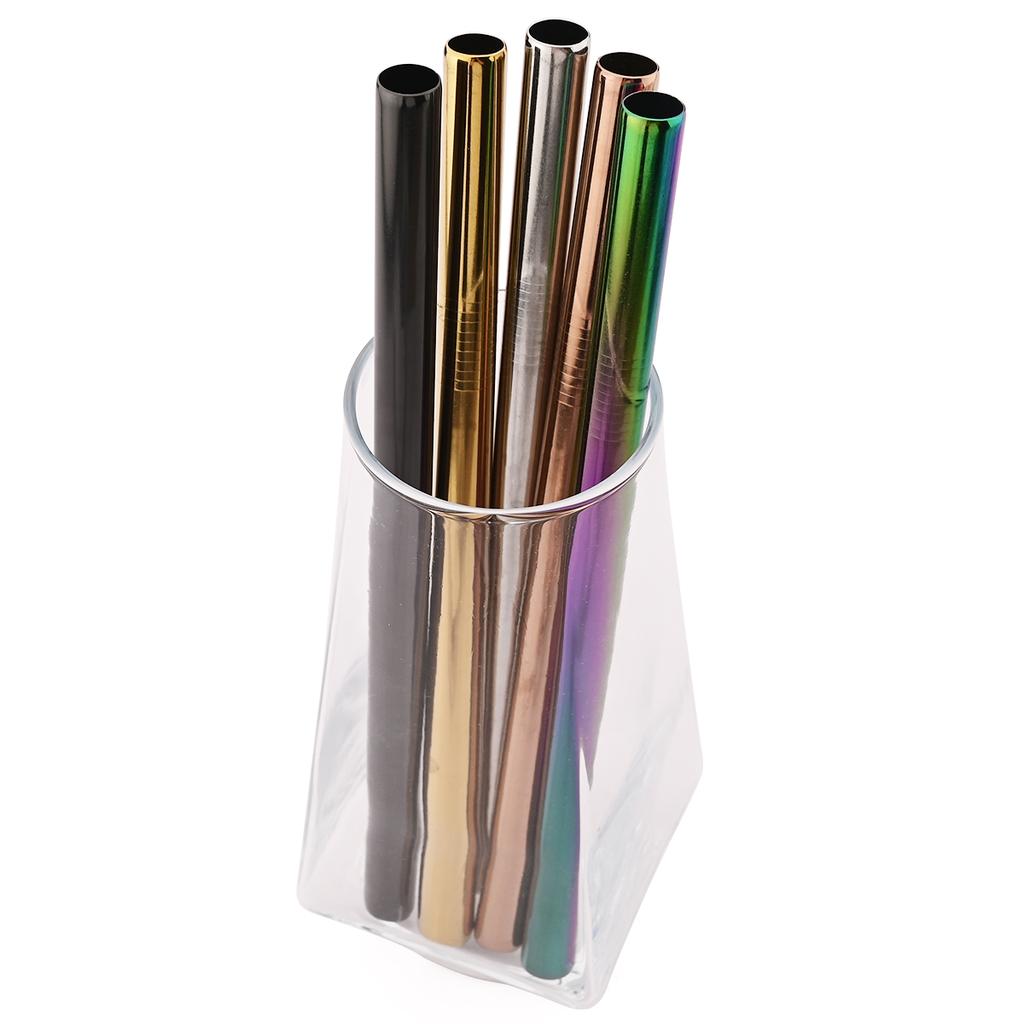 5pcs Wide 12mm Stainless Steel Straight Straw Set Fruit Juice Milkshake Cocktail Bubble Tea Drinking Straw Party Bar Accessories