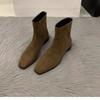 Coarse Heel Vintage Suede Khaki Short Boots Knight Boots Skinny Naked Boots Autumn and Winter Women's Boots Versatile Short Boots