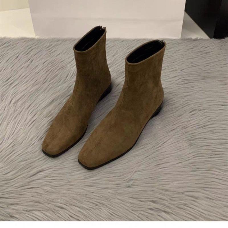 Coarse Heel Vintage Suede Khaki Short Boots Knight Boots Skinny Naked Boots Autumn and Winter Women's Boots Versatile Short Boots