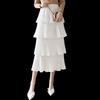 Solid Color High Waist Pleated Cake Skirt Pure Color High Waist Pleated Tiered Skirt