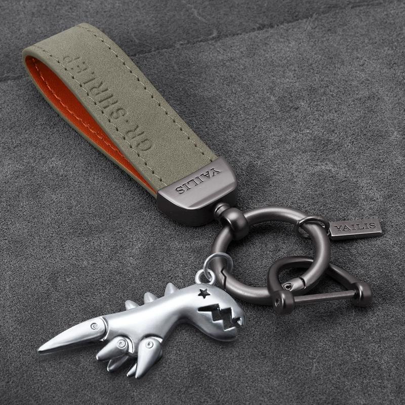 Small Dinosaur Car Keychain Motorcycle Decorative Accessories Single Leather Metal Keychain Handbag Pendant Small Gift