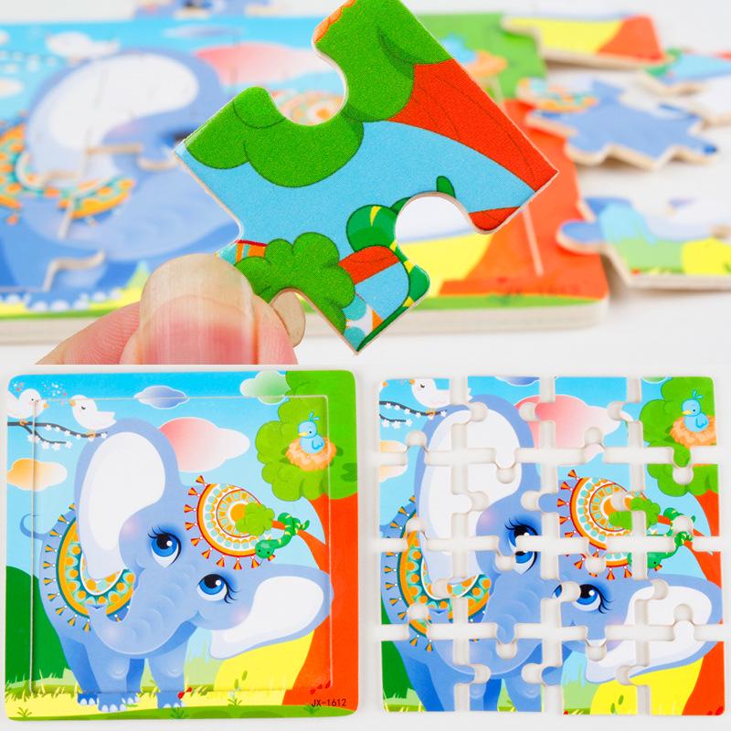 Dřevěné puzzle skládačky pro děti Kreslené puzzle se zvířaty Inteligence Rané vzdělávací hračky
