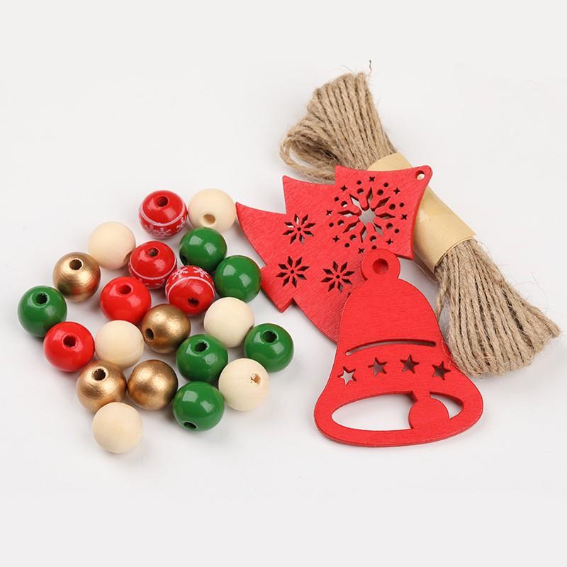Wooden Bead Christmas Tree Ornament DIY Kit With Tassel Natural Wood200pcs 12 Slices Hemp Cord