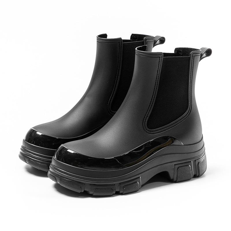 Thick-soled elastic rain shoes medium tube women's rain boots Chelsea water boots rain Martin medium tube water boots