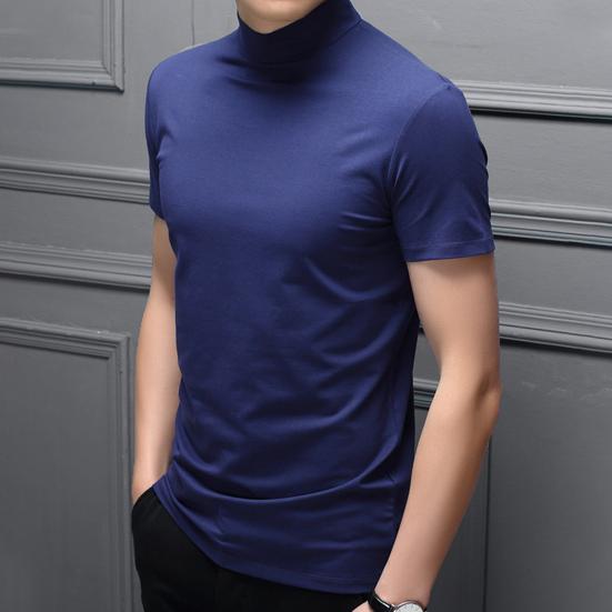 Pánské letní top s polovičním vysokým límcem, jednobarevný, měkký svetr, prodyšný, udržuje chlad, ležérní, krátký rukáv, pánské letní tričko, pánské oblečení