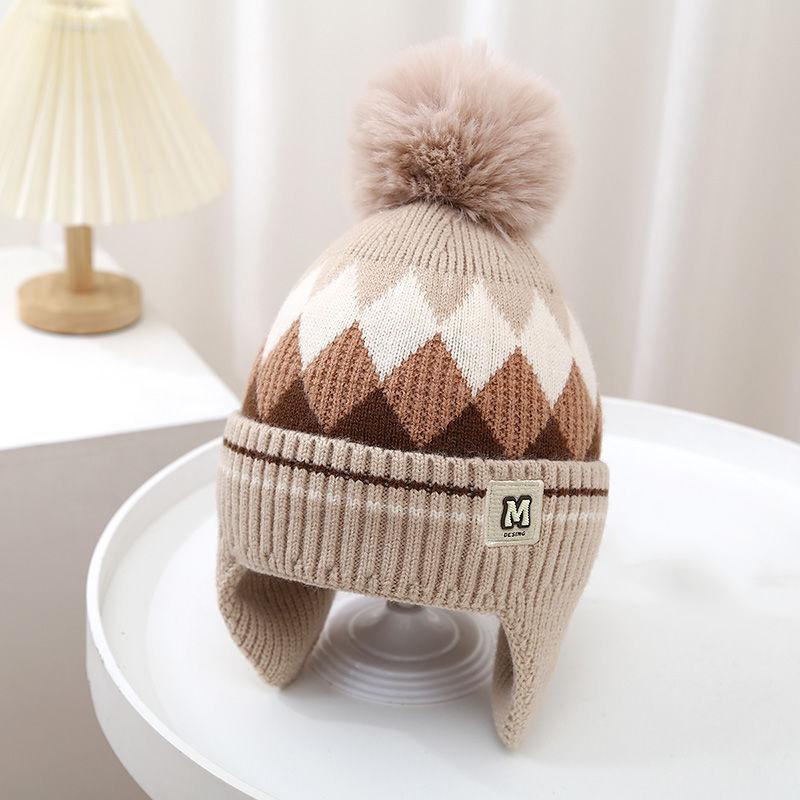 Autumn And Winter Boys And Girls Windproof Earmuffs Baby Knitted Thick Wool Hat Children'S Warm Hat
