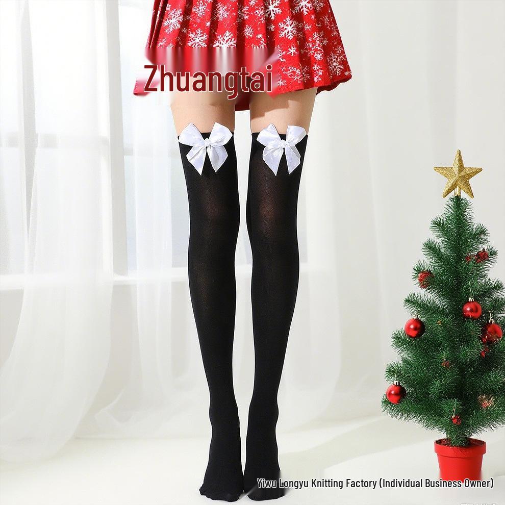 Velvet Thigh-High Stockings with Bow – Sexy Halloween Costume Socks