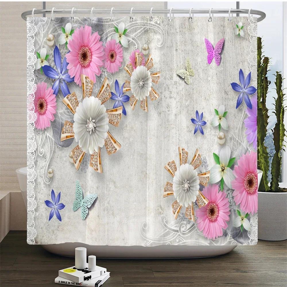 3D Beautiful Flower Tree Printed Bathroom Curtain Polyester Waterproof With Hooks Home Decoration Shower Curtain Bathroom Screen