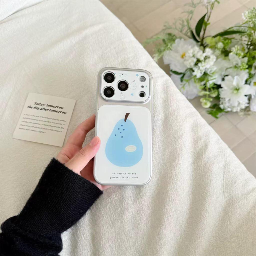 Blue Pear Silicone Case for iPhone 16 Pro Max with Double Electroplated Window