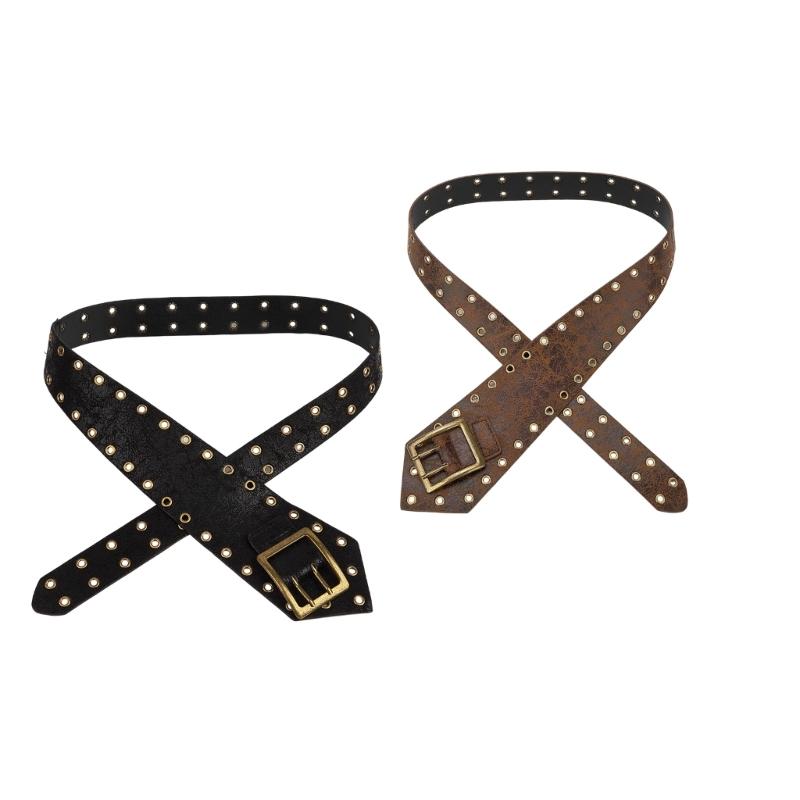 Punk Style Wide Belt with Gothic Eyelets Heavy Duty Faux Leather Unisex Fashion Accessory