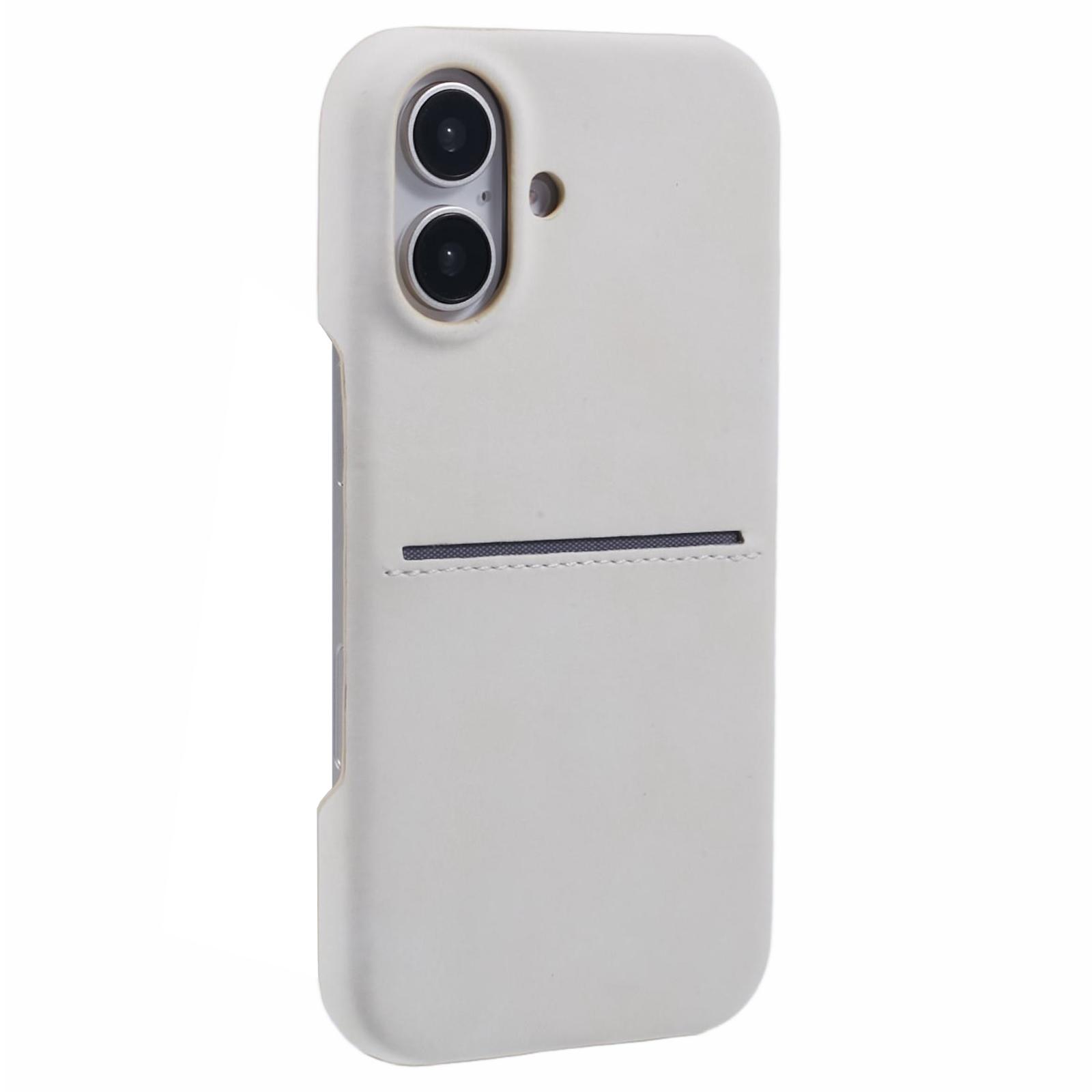 

For iPhone 16 Case Skin-Touch Leather+PC Phone Cover with Card Slot White